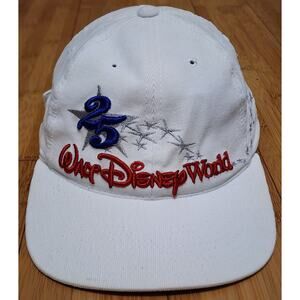 Vintage 90s Walt Disney World Hat Baseball Cap Corduroy White 25th Anniversary